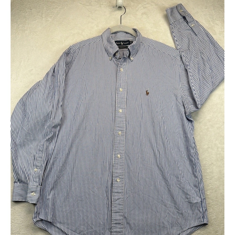 Vintage Ralph Lauren Yarmouth Dress Shirt Men's 16.5 34/35 Blue White Stripe